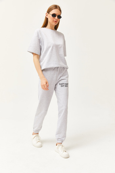 Olalook Női szürke nyomtatott felső-alsó tréningruha szett ETKM-0000063