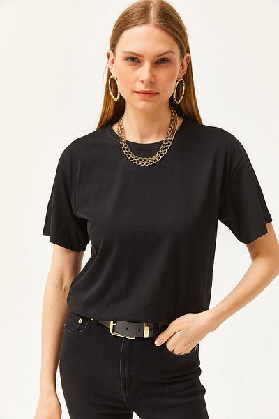Olalook Dámské černé tričko Crew Neck Basic TSH-19000774