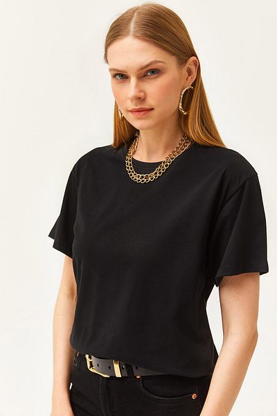 Olalook Dámské černé tričko Crew Neck Basic TSH-19000774