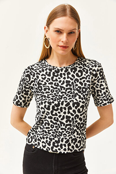 Olalook Dámské leopardí bílé pletené tričko se šňůrkou TSH-19000328