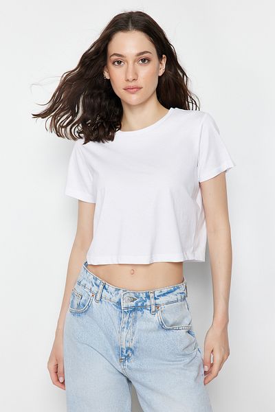 Trendyol Collection Bílo-šedá 2 balení 100% bavlna Crop Crew Pletené tričko TWOSS20TS1480