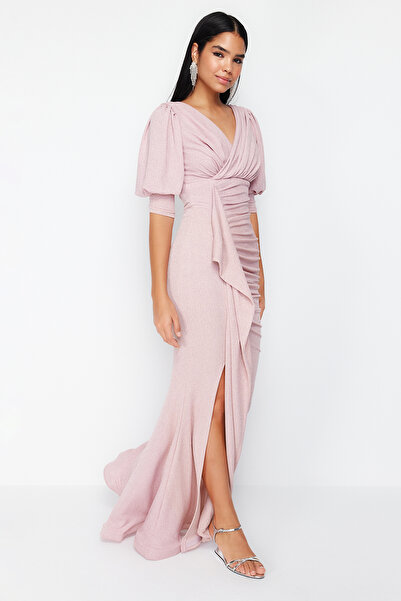 Trendyol Collection Βραδινό μακρύ φόρεμα πλεκτό σε σκόνη - TPRSS24AE00104