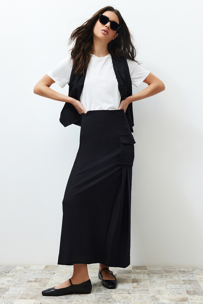 Trendyol Modest Black Woven Fabric Long Pencil Skirt TCTSS24EE00000