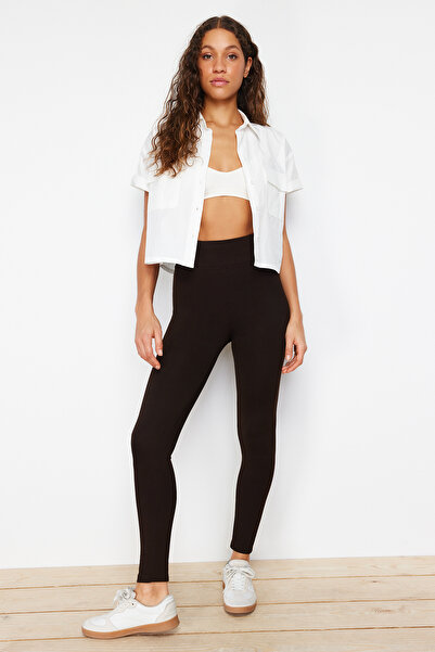 Trendyol Collection Hnědé zotavovací pletené legíny s vysokým pasem a elastickým pasem TWOAW20TA0087