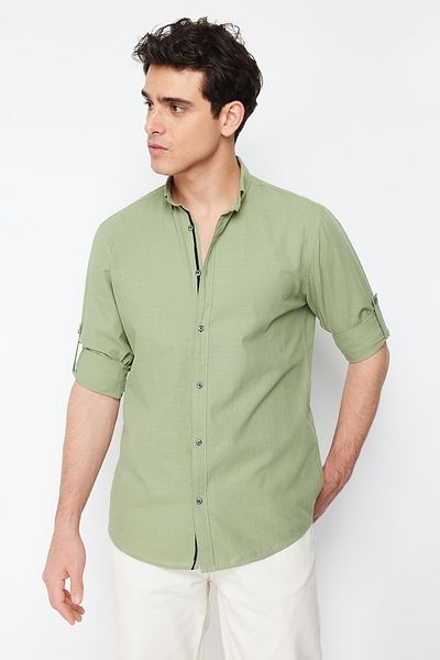 Trendyol Collection Zöld Slim Fit ing epaulettekkel - hosszú ujjú, 100% pamut, TMNSS20GO0189