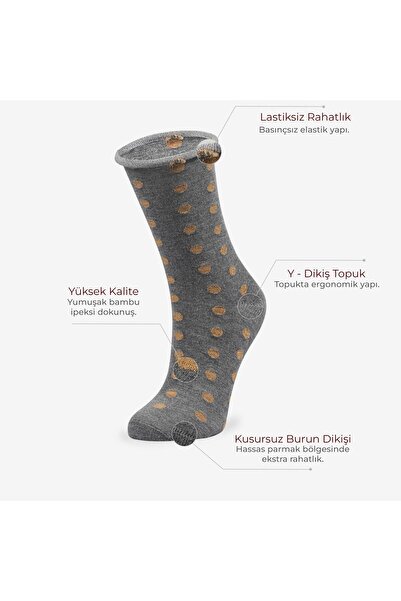 Bolero Roll Top Elasticless Women's Gray Polka Dot Bamboo Socks