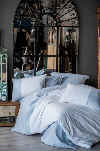 Cotton Box Brode Çift Kişilik Nevresim Takımı Adel Mavi