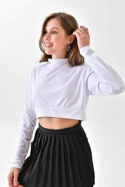 mirach White Long Sleeves Neck Collar Crop Model Neck Collar Hijab Neck Collar White Combed Cotton