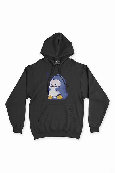 Cix Hanorac cu glugă negru somnoros cu model pinguin