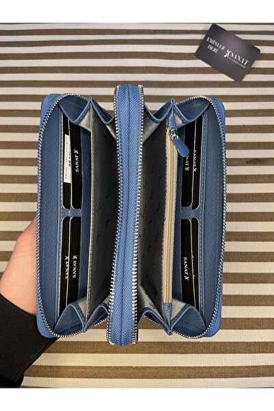 SANAT LEATHER SL-2155 çift fermuarlı 16 adet kart giriş bölmeli hakiki deri UNİSEX cüzdan