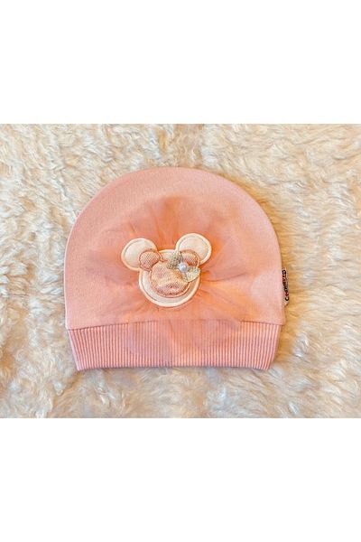 anne dokunuşu gibi KUZUM BEBE 3-Piece Pink White Salmon Baby Girl Combed Cotton Hat Beanie