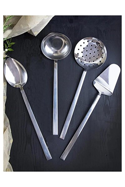 abnturk Kaliteli Paslanmaz Çelik 4 Parça Kepçe Seti DüzM Servis Seti Kepçe-Ke...