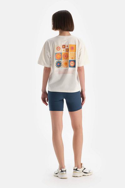 Dagi Ecrufarbenes T-Shirt mit Sonnen-Print für Damen