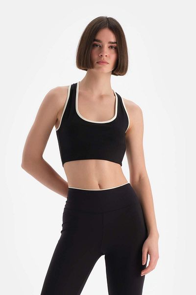 Dagi Schwarzer Damen-Sport-BH mit Paspeldetail