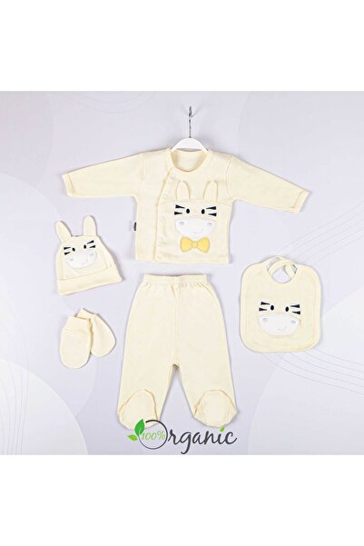 Miniel Zebra Nakışlı Pamuklu 5'Li Yenidoğan Unisex Hastane Çıkış Seti