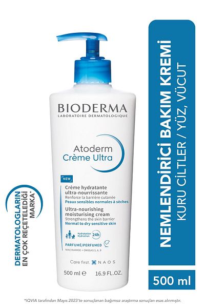 Bioderma Atoderm Cream 500 ml - Moisturizing Face and Body Care Cream for Normal and Dry Skin