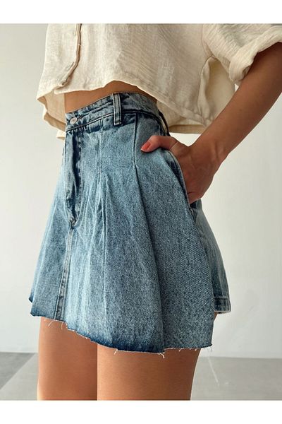 MADAME MELEK Fusta scurtă de damă de culoare albastră - denim, mini, blugi