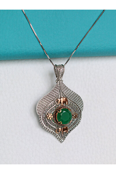 Mutlu Gümüş Telkari Zümrüt Taşlı Kolye