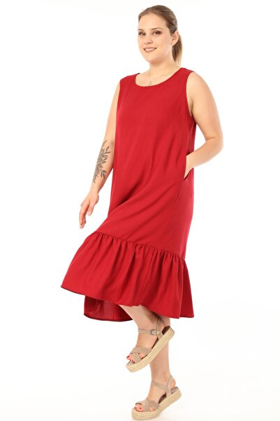 SCHIK Γυναικείο φόρεμα μπορντό αμάνικο Plus Size - Sckwm21el01