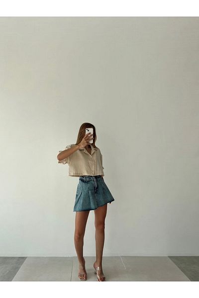 MADAME MELEK Fusta scurtă de damă de culoare albastră - denim, mini, blugi