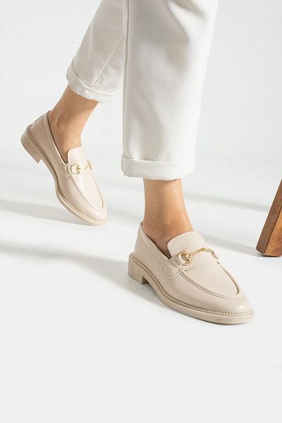 Ayax Beige Soft Women's Casual Daily Buckle Masculine Shoes