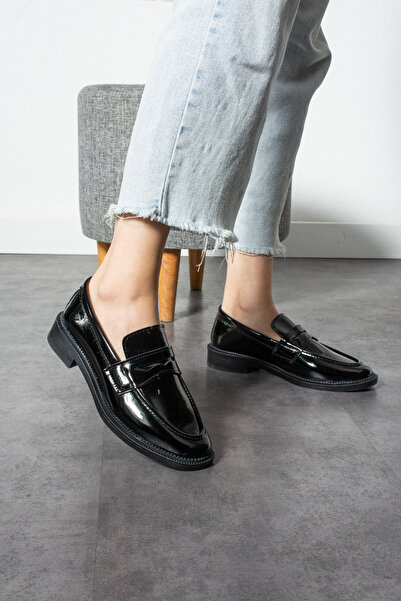 Ayax Чорна лакована шкіра М'які жіночі повсякденні повсякденні чоловічі туфлі