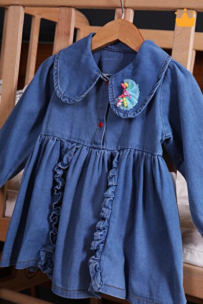 Babyhola Şık Bayramlık Kız Bebek Çocuk Kot Elbise 2282