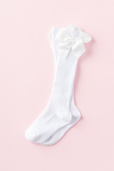 Banamio Baby Girl Ribbed Bow Detailed Socks (white)