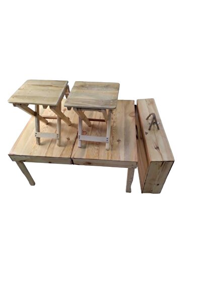 Ayrıntı Atölyesi Dört Tabureli Katlanabilir Ahşap Masa