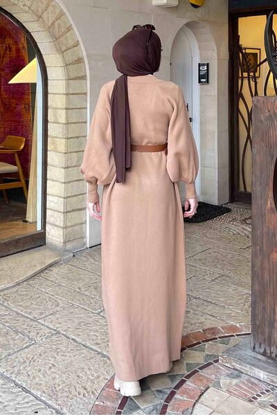 lamelif Πλεκτό φόρεμα Milk Coffee Balloon Sleeve