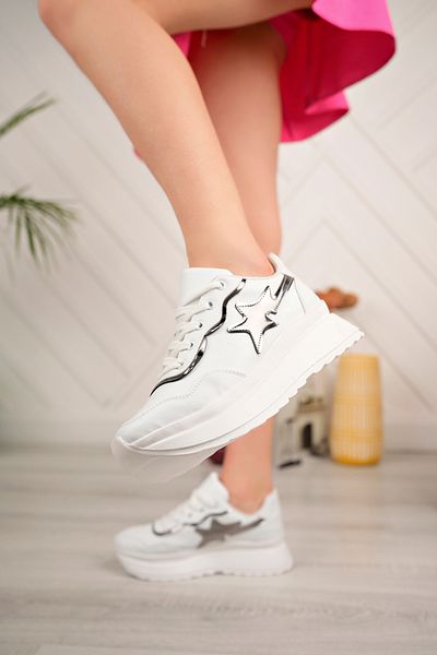 Nexs Women's White Skin Patterned Lace-Up Sneakers