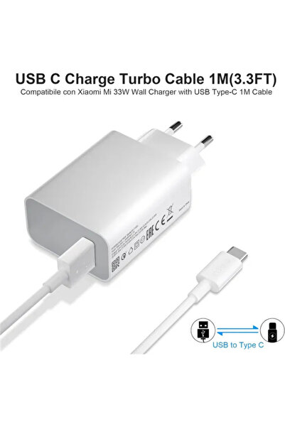 pukotech 33W Turbo Şarj Cihazı Aleti 3A Kablo/Adaptör Seti Type C USB Xiaomi Redmi Uyumlu Duvar Tipi