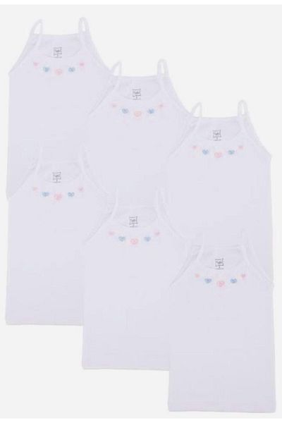 Tutku Girl's Rope Strap Embroidered Ribbed Tank Top Pack of 6