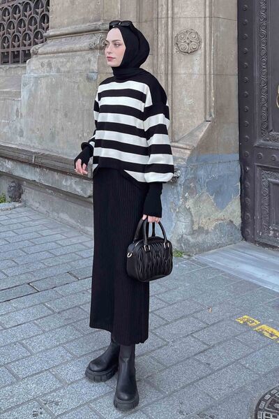 lamelif Striped Sweater Knitwear Dress Double Set