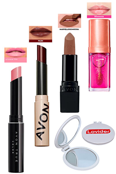 AVON Forever Pink Ruj + Tinted Plum + Marvellous Mocha Mat Ruj + Blossom Duda...