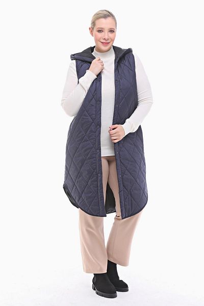 VETRE Women's Large Size Puffer Navy Blue Quilted Vest 1035