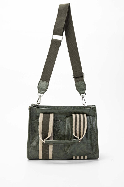 Tamer Tanca Women's Vegan Khaki Patent Leather Shoulder Bag