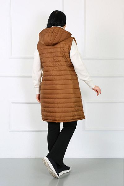 By Alba Collection Women's Tan Long Quilted Plus Size Vest