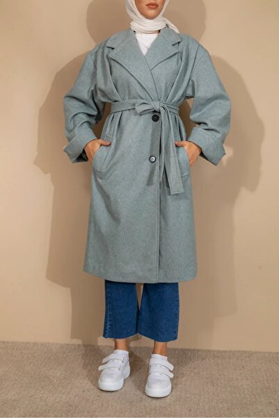 Limbamba Оверсайз смугастий м'ятно-зелений кашеміровий пальто