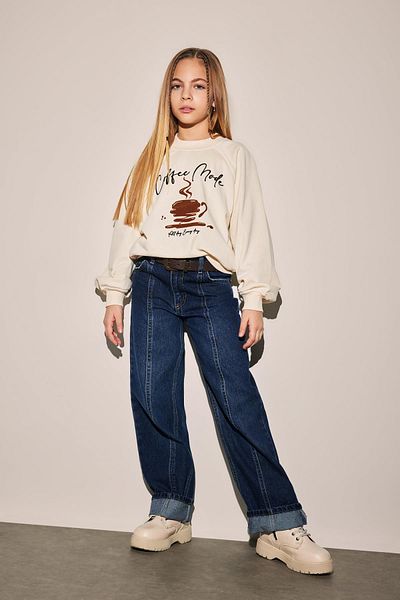 DeFacto Girl's Wide Leg Folded Leg Jean Trousers B2684A823Wn