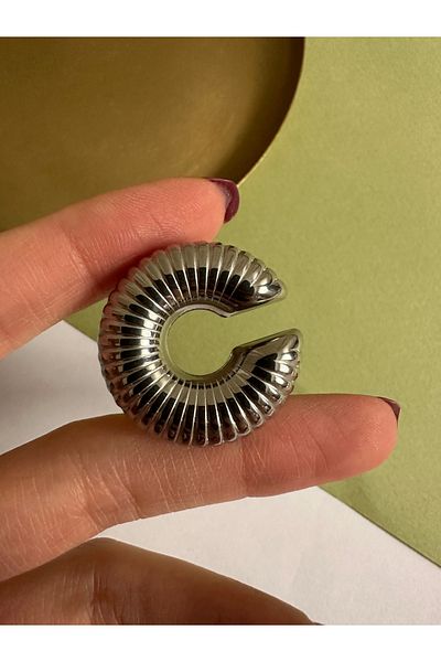 ringbox Silver Color Serrated Curved Cartilage Earring Earcuff