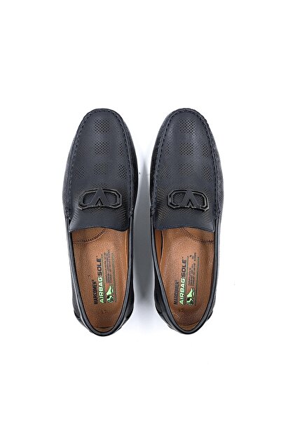 MARCOMEN Мъжки черни мокасини без връзки с катарами от естествена кожа