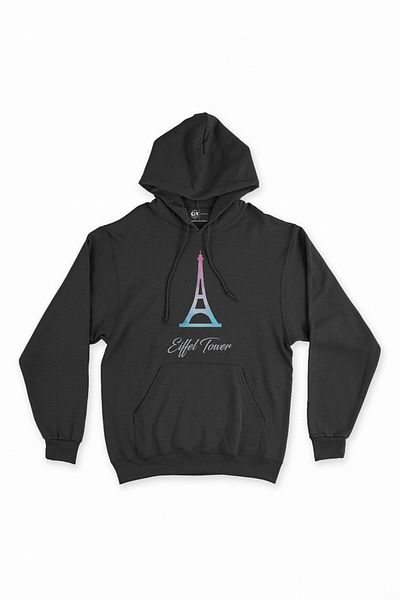 Cix Hanorac negru cu glugă cu model Turnul Eiffel