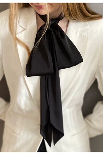 es moda shop Begonia Çok Fonksiyonlu Saten Kuşak Fular Siyah