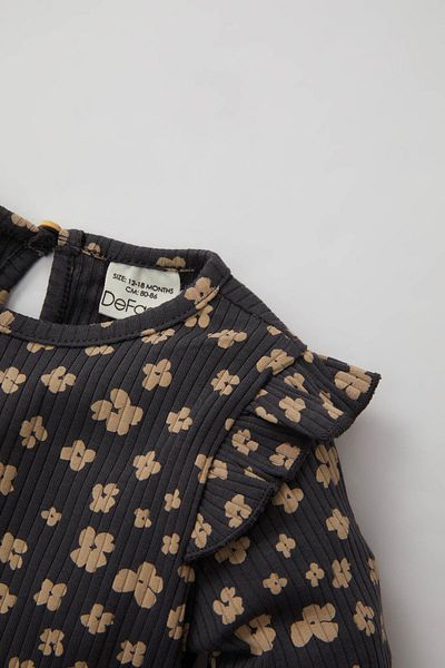 DeFacto Baby Girl Crew Neck Floral Ribbed Camisole Long Sleeve T-Shirt C2382a524sp