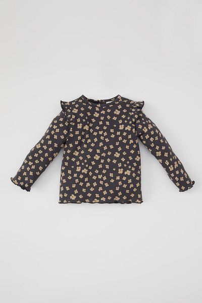 DeFacto Baby Girl Crew Neck Floral Ribbed Camisole Long Sleeve T-Shirt C2382a524sp