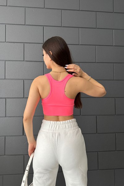 Sun Victoria Women's Neon Pink Round Neck Covered Athlete Crop