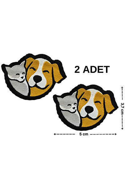 Megas Etiket Ütü ile Yapışan Dost Kedi-Köpek Dokuma Arma/Yama