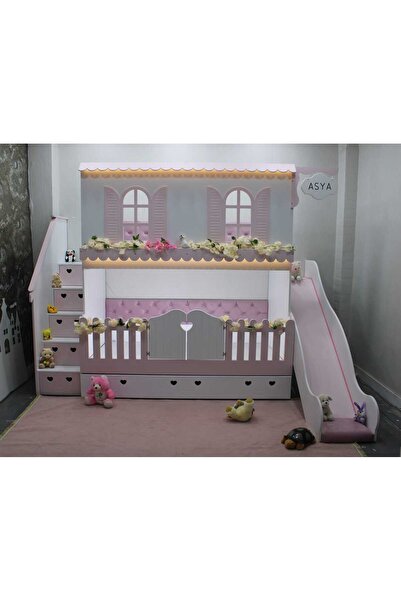 bebetu mobilya Alaçatı neon led kaydıraklı yavru yataklı