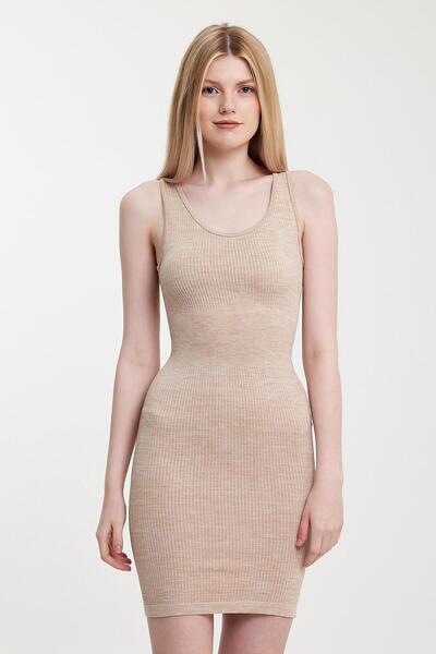 Penyelux Kadın Essantial Seamless Vücut Hatlarını Saran Mini Elbise Krem